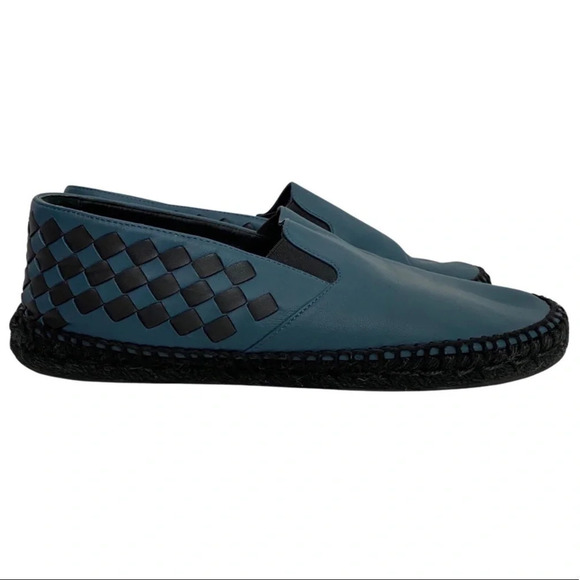 Bottega Veneta Leather Shoes Mens 38 5 Woven Espadrilles Slide On Blue Black